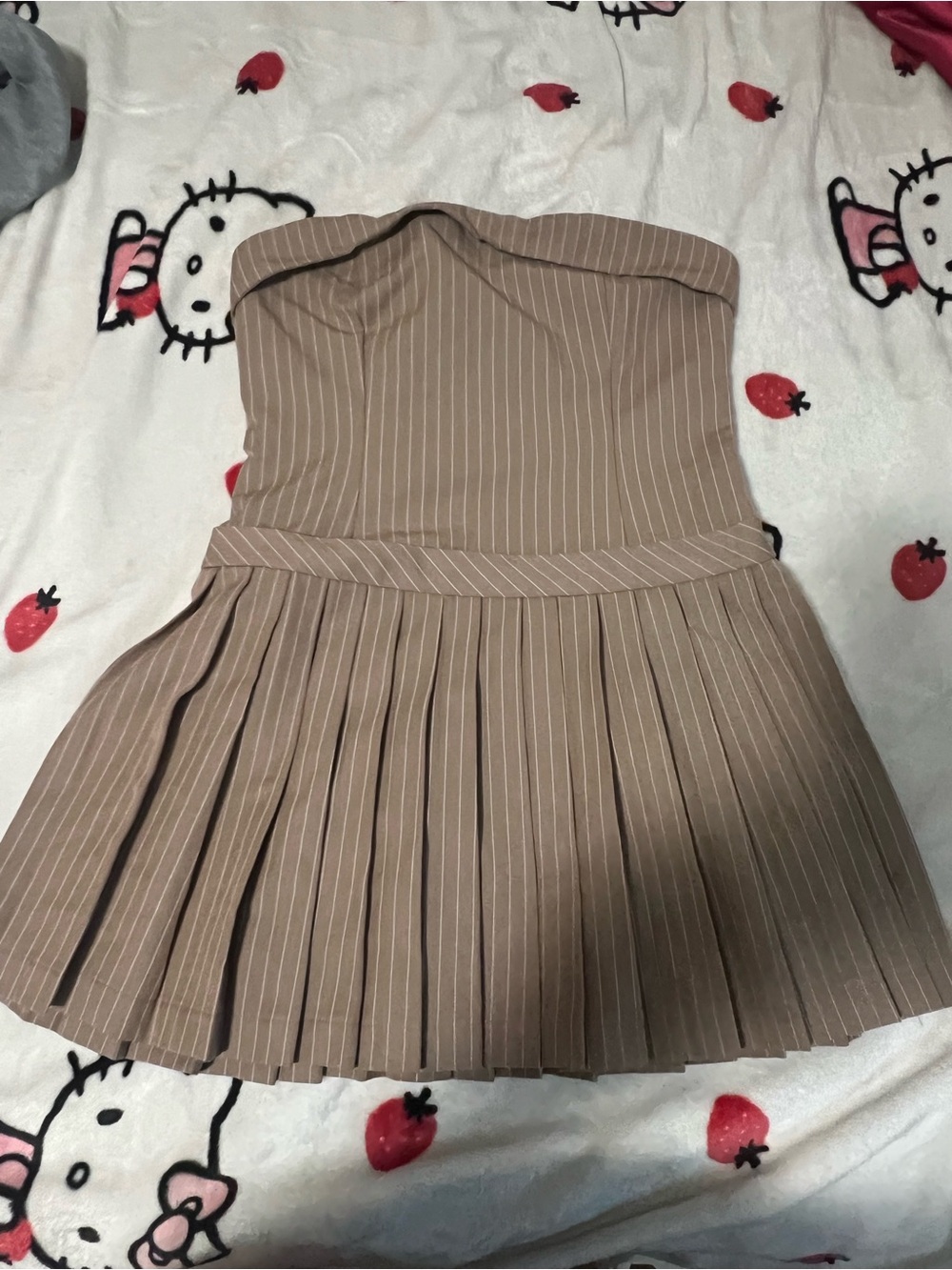 F21 Strapless Pleated Pinstripe Dress - Beige